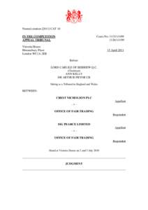 [removed]Crest Nicholson Plc; [removed]ISG Pearce Limited - Judgment[removed]CAT10 | 15 Apr 2011