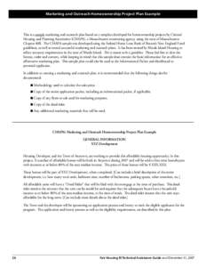 Marketing and Outreach Homeownership Project Plan Example  This is a sample marketing and outreach plan based on a template developed for homeownership projects by Citizens’ Housing and Planning Association (CHAPA), a 