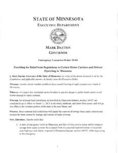 STATE OF MINNESOTA   EXECUTIVE DEPARTMENT MARK DAYTON