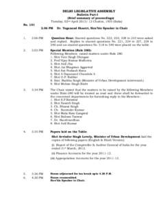 DELHI LEGISLATIVE ASSEMBLY Bulletin Part-I (Brief summary of proceedings) Tuesday, 02nd AprilChaitra, 1935 (Saka) NoPM