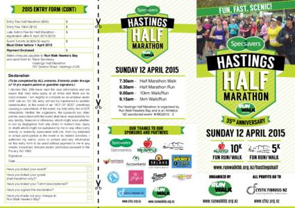 Entry Fee Half Marathon ($35)  $ Entry Fee 10km ($15)