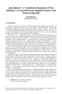 ¿Qué dijistes?: A Variationist Reanalysis of Non-standard -s on Second Person Singular Preterit Verb Forms in Spanish