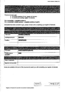 Version Number: JanuaryThis form is to be used: a for initial lodgement of your register of interests b. to amend your existing register of interests.