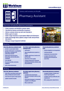www.workbase.org.nz  Literacy and numeracy on the job: Pharmacy Assistant Overview of tasks for pharmacy assistants