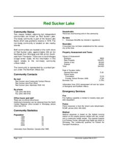 Red Sucker Lake Households Community Status Two closely related, adjoining but independent communities are known as Red Sucker Lake.
