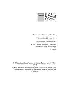 Minutes of Ordinary Meeting - 20 June 2012