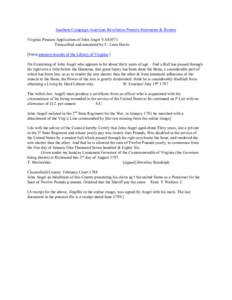 Southern Campaign American Revolution Pension Statements & Rosters Virginia Pension Application of John Angel VAS1071 Transcribed and annotated by C. Leon Harris [From pension records of the Library of Virginia:] On Exam