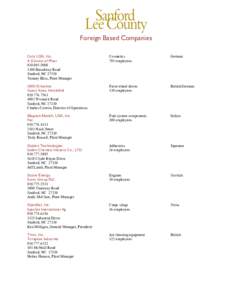 Foreign Based Companies Coty USA, Inc. A Division of Pfizer[removed]1300 Broadway Road Sanford, NC 27330