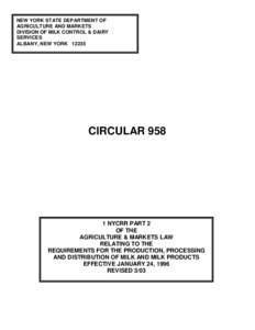 NEW YORK STATE DEPARTMENT OF AGRICULTURE AND MARKETS DIVISION OF MILK CONTROL & DAIRY SERVICES ALBANY, NEW YORK 12235