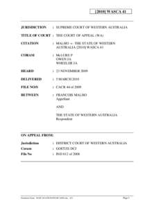 [2010] WASCA 41  JURISDICTION : SUPREME COURT OF WESTERN AUSTRALIA