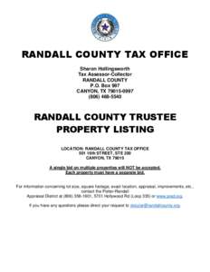 RANDALL COUNTY TAX OFFICE Sharon Hollingsworth Tax Assessor-Collector