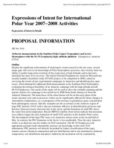 Expressions of Interest Details  http://www.ipy.org/development/eoi/details_print.php?id=919 Expressions of Intent for International Polar Year 2007−2008 Activities