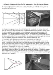 Object 1  Origami– Esperanto–Por fari la testudon… tiun de Hector Rojas. Mi proponas ĝin prezenti kiel mi faras kutime, tiel estas per multe da tekstoj, iom da desegnoj kaj kelkaj fotoj.