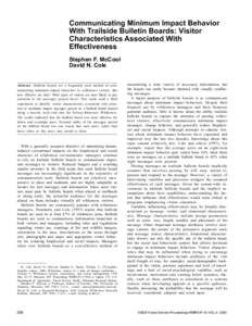 Communicating Minimum Impact Behavior With Trailside Bulletin Boards: Visitor Characteristics Associated With Effectiveness Stephen F. McCool David N. Cole