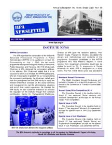 Annual subscription: Rs[removed]; Single Copy: Re.1.00 IIPA NEWSLETTER/MAY[removed]Vol. LVIII No. 5