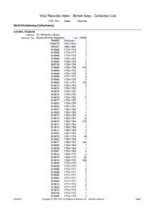 Vital Records Index - British Isles - Collection List FHL Film Dates  Records