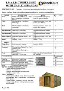 1.94 X 1.84 TIMBER SHED WITH GABLE VERANDAH INSTALLATION INSTRUCTIONS