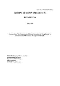 Paper No. CB[removed])  REVIEW OF DIOXIN EMISSIONS IN HONG KONG March 2000