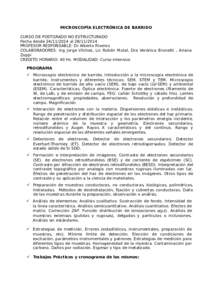 MICROSCOPÍA ELECTRÓNICA DE BARRIDO CURSO DE POSTGRADO NO ESTRUCTURADO Fecha desdealPROFESOR RESPONSABLE: Dr Alberto Riveros COLABORADORES: Ing Jorge Vílchez, Lic Rubén Mutal, Dra Verónica Bru