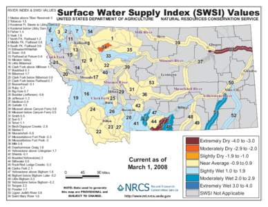 RIVER INDEX & SWSI VALUES  Surface Water Supply Index (SWSI) Values 1 Marias above Tiber Reservoir 0 UNITED STATES DEPARTMENT OF AGRICULTURE NATURAL RESOURCES CONSERVATION SERVICE