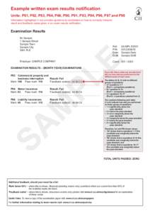 Example written exam results notification P61, P91, P62, P93, P63, P94, P64, P96, P66, P97