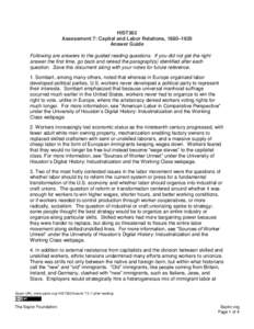 HIST363 Assessment 7: Capital and Labor Relations, 1880–1920 Answer Guide Following are answers to the guided reading questions. If you did not get the right answer the first time, go back and reread the paragraph(s) i