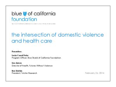 the intersection of domestic violence and health care Presenters: Lucia Corral Peña Program Officer, Blue Shield of California Foundation Lisa James