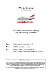 Webjet Limited ABN[removed]Notice of Annual General Meeting and Explanatory Statement