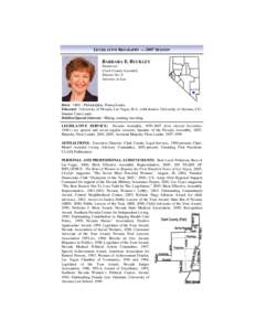 LEGISLATIVE BIOGRAPHY — 2007 SESSION  BARBARA E. BUCKLEY Democrat Clark County Assembly District No. 8