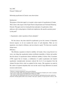July 2005 François Vaillancourt1 Reforming equalization in Canada: some observations  Introduction
