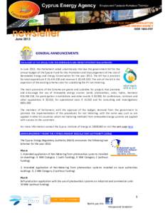 MONTHLY ELECTRONIC NEWSLETTER CYPRUS ENERGY AGENCY ISSNJune 2013