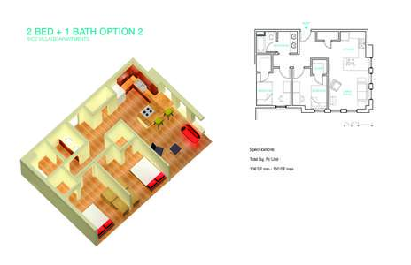 ENTRY  2 BED + 1 BATH OPTION 2 RICE VILLAGE APARTMENTS  RESTROOM