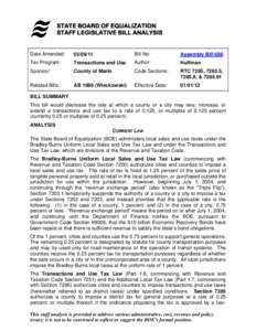 Assembly Bill 686 (Huffman) SUT: Transactions & Use Taxes: Special Taxing Jurisdictions: 0.125%