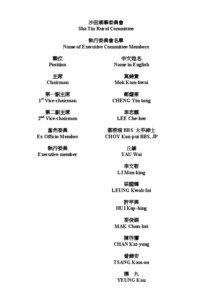 沙田鄉事委員會 Sha Tin Rural Committee 執行委員會名單