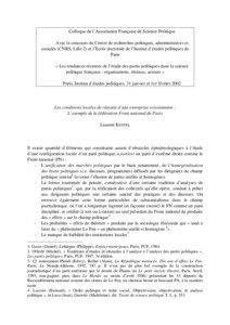 Colloque de l’Association Française de Science Politique Avec le concours du Centre de recherches politiques, administratives et sociales (CNRS, Lille 2) et l’Ecole doctorale de l’Institut d’études politiques de