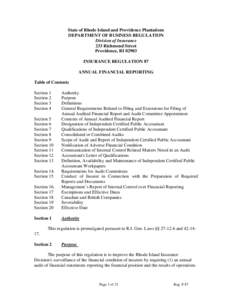 State of Rhode Island and Providence Plantations DEPARTMENT OF BUSINESS REGULATION Division of Insurance 233 Richmond Street Providence, RI[removed]INSURANCE REGULATION 87