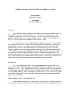 Assessing Conceptual Orientations in Teacher Education Programs  Louis Volante Concordia University Lorna Earl University of Toronto