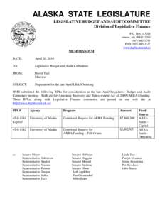 ALASKA STATE LEGISLATURE LEGISLATIVE BUDGET AND AUDIT COMMITTEE Division of Legislative Finance P.O. Box[removed]Juneau, AK[removed]