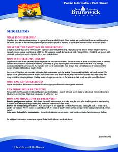 Public Information Fact Sheet  SHIGELLOSIS WHAT IS SHIGELLOSIS?  Shigellosis is an infectious disease caused by a group of bacteria called Shigella. These bacteria are found in New Brunswick and throughout