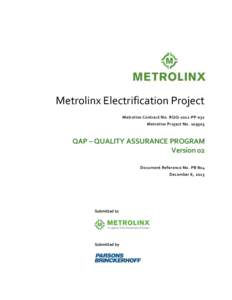 Metrolinx Electrification Project Metrolinx Contract No. RQQ-2011-PP-032 Metrolinx Project No[removed]QAP – QUALITY ASSURANCE PROGRAM Version 02