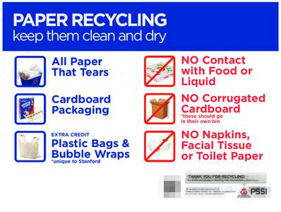 PAPER RECYCLING keep them clean and dry All Paper That Tears  NO Contact