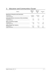 3. Education and Communities Cluster Agency[removed]Budget $m