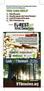 Over half of Vermont’s trees, including sugar maples, could be lost to tree killing pests. YOU CAN HELP  Know the pests