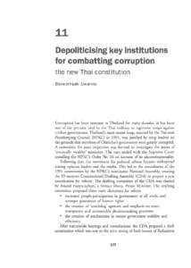 11 Depoliticising key institutions for combatting corruption t he new Tha i const itution Borwornsak Uwanno