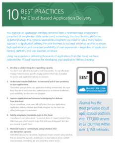 10  BEST PRACTICES for Cloud-based Application Delivery  You manage an application portfolio delivered from a heterogeneous environment