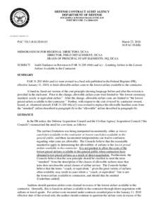 DEFENSE CONTRACT AUDIT AGENCY DEPARTMENT OF DEFENSE 8725 JOHN J. KINGMAN ROAD, SUITE 2135 FORT BELVOIR, VA[removed]IN REPLY REFER TO