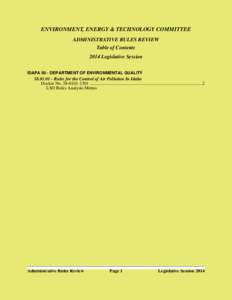 ENVIRONMENT, ENERGY & TECHNOLOGY COMMITTEE ADMINISTRATIVE RULES REVIEW Table of Contents 2014 Legislative Session IDAPA 58 - DEPARTMENT OF ENVIRONMENTAL QUALITY