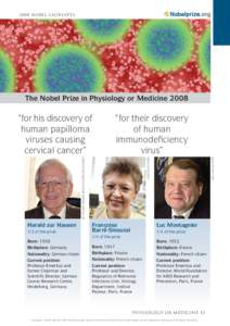 2008 nobel Laureates  The Nobel Prize in Physiology or Medicine 2008 deutsches krebsforschungszentrum (DKFZ)