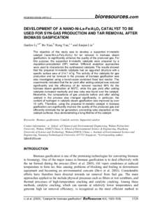 PEER-REVIEWED ARTICLE  bioresources.com DEVELOPMENT OF A NANO-Ni-La-Fe/Al2O3 CATALYST TO BE USED FOR SYN-GAS PRODUCTION AND TAR REMOVAL AFTER