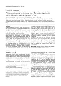 Internal Medicine Journal 2003; 33: 586–592  ORIGINAL ARTICLE Advance directives and emergency department patients: ownership rates and perceptions of use